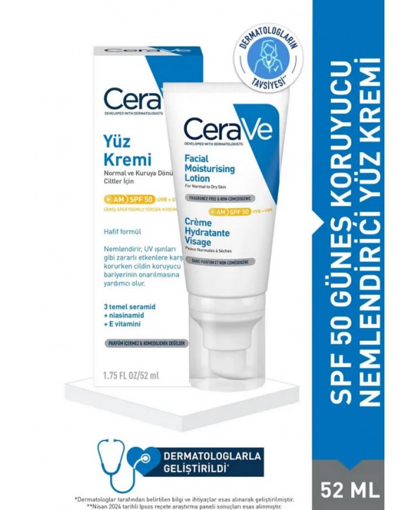 Cerave Spf50 Güneş Koruma Faktörlü Yüz Kremi 52 Ml